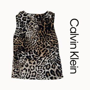 Calvin Klein Animal Print Tank Top Blouse Black and Tan Size Small